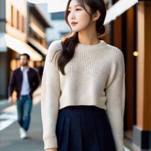 リアル系日本人女性×冬ニットを再現｜Stable Diffusion用ベースプロンプト（Cropped-Length Knit）