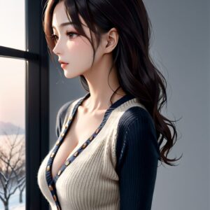 リアル系日本人女性×冬ニットを再現｜Stable Diffusion用ベースプロンプト（Button-up-Knit）