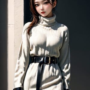 リアル系日本人女性×冬ニットを再現｜Stable Diffusion用ベースプロンプト（Belt-Knit）