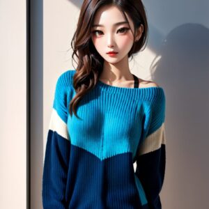 リアル系日本人女性×冬ニットを再現｜Stable Diffusion用ベースプロンプト（Color-Block-Knit）